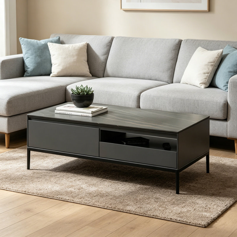 Table basse simple de luxe avec tiroir, H 15,74 po x l 51,18 po x P 27,55 po