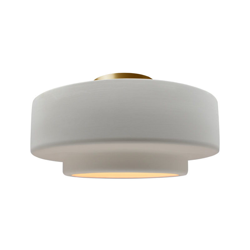 Plafonnier semi-encastré Radiance, H 8 po x l 16,5 po x P 16,5 po, Bisque, Laiton brossé