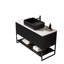 Meuble-lavabo 48 po, meuble de rangement autoportant avec 3 portes et tablette ouverte, lavabo rectangulaire en céramique noire et comptoir en pierre frittée blanc de Carrare, noir (nouveau SKU)