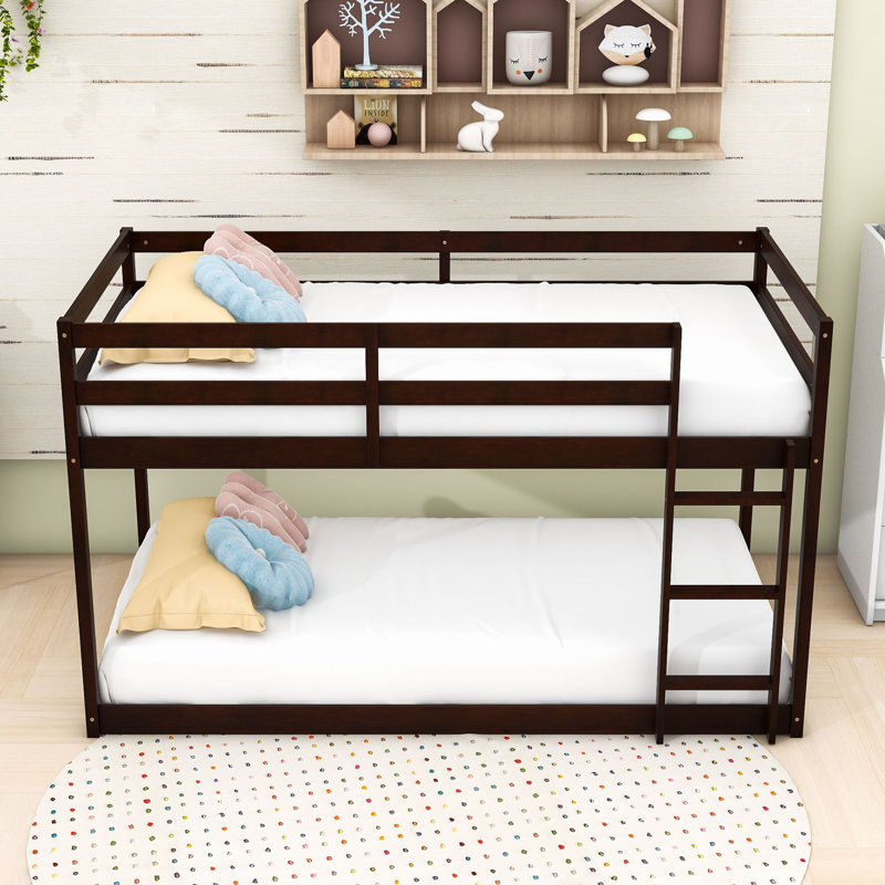 Hinote Wood Twin Over Twin Bunk Bed With Spacious Storage And Enhanced Safety Features, Espresso