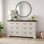 Commode 6 tiroirs Farmhouse, commode en bois rustique avec poignées en métal, large meuble télé avec commode pour la chambre à coucher, le salon, le couloir, la salle à manger (gris)