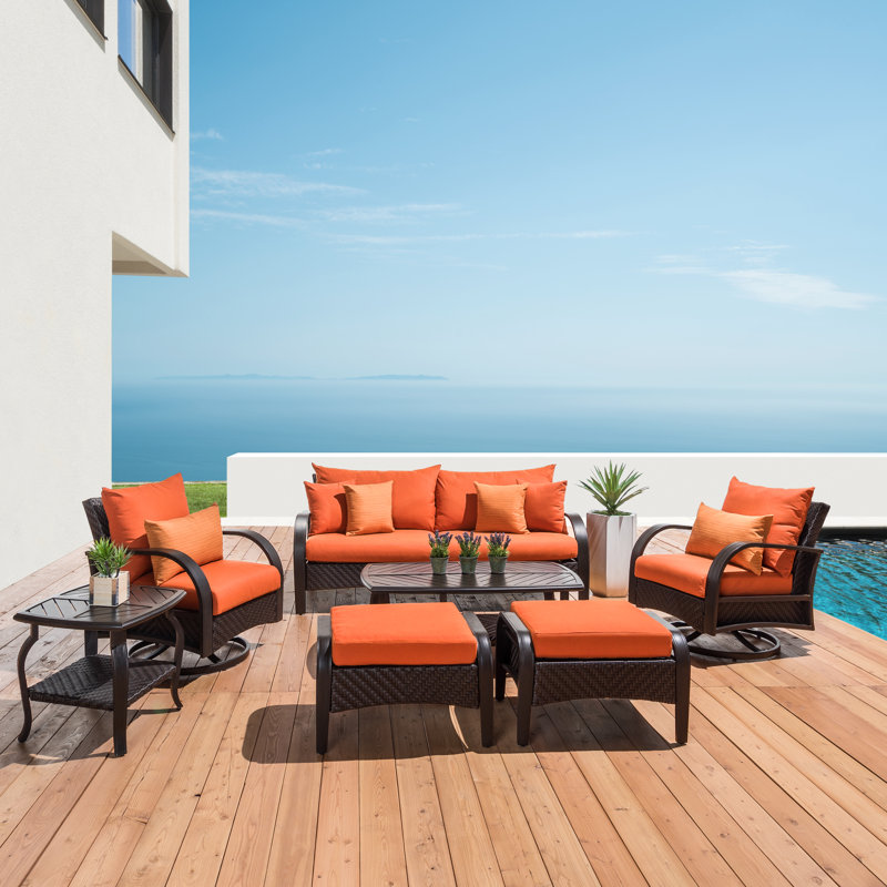 Kechia 7 Piece Sofa Seating Group With Sunbrella Cushion Covers, Spectrum Cayenne Sunbrella® Plainweave
