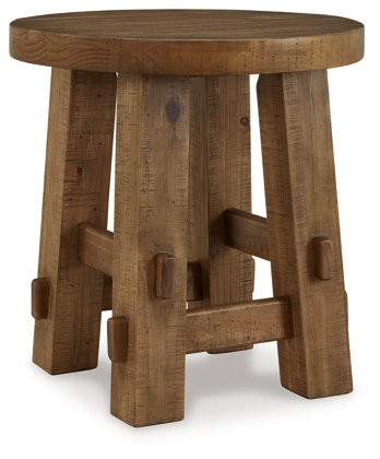 Rustic Light Brown Pine Round End Table