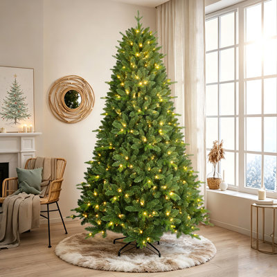 Arbre de Noël artificiel pré-éclairé avec lumières blanc chaud et embouts de branches mixtes en PVC / PE