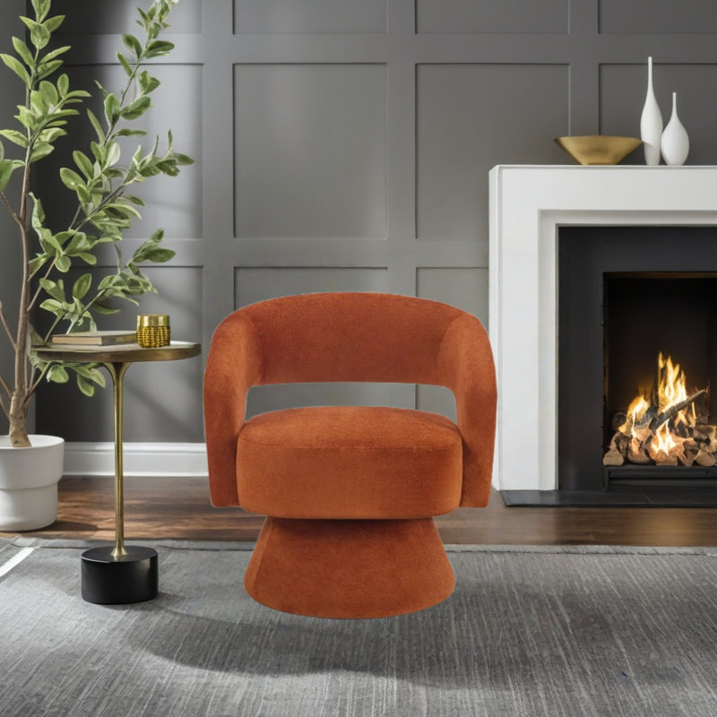 Jarissa 27.8'' Wide Modern Soft Wide Upholstered Swivel Barrel Chair, Orange Performance Microfiber