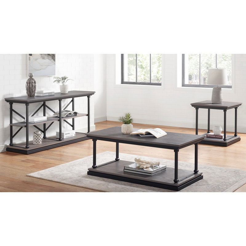 Ensemble de tables basses en acier bleu 47,25 po Kiven, Gris, 3 pièces: table basse, table de bout, table de ca