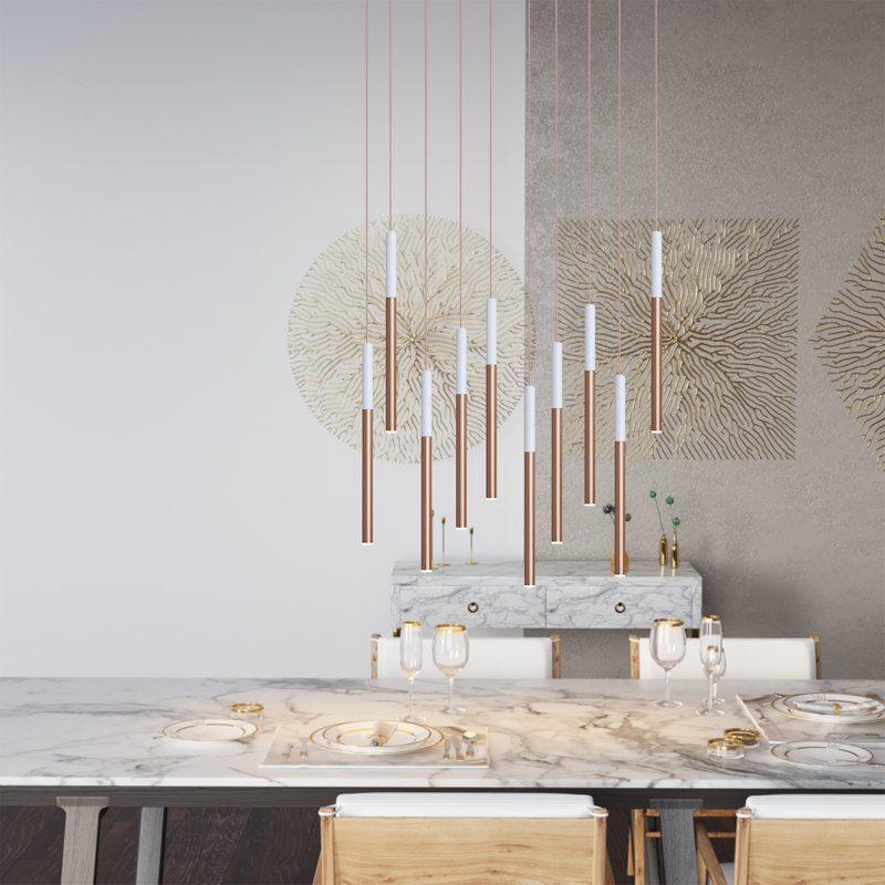 Baileyton 10 - Light Cluster Pendant, White Top and Brushed Copper