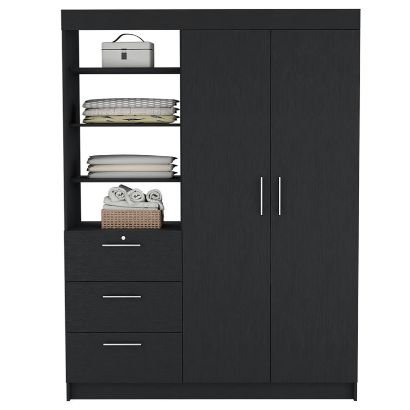 Armoire Rumanu, chambre, chêne fumé, H 78,74 po x l 20,39 po x P 59,05 po, Noir