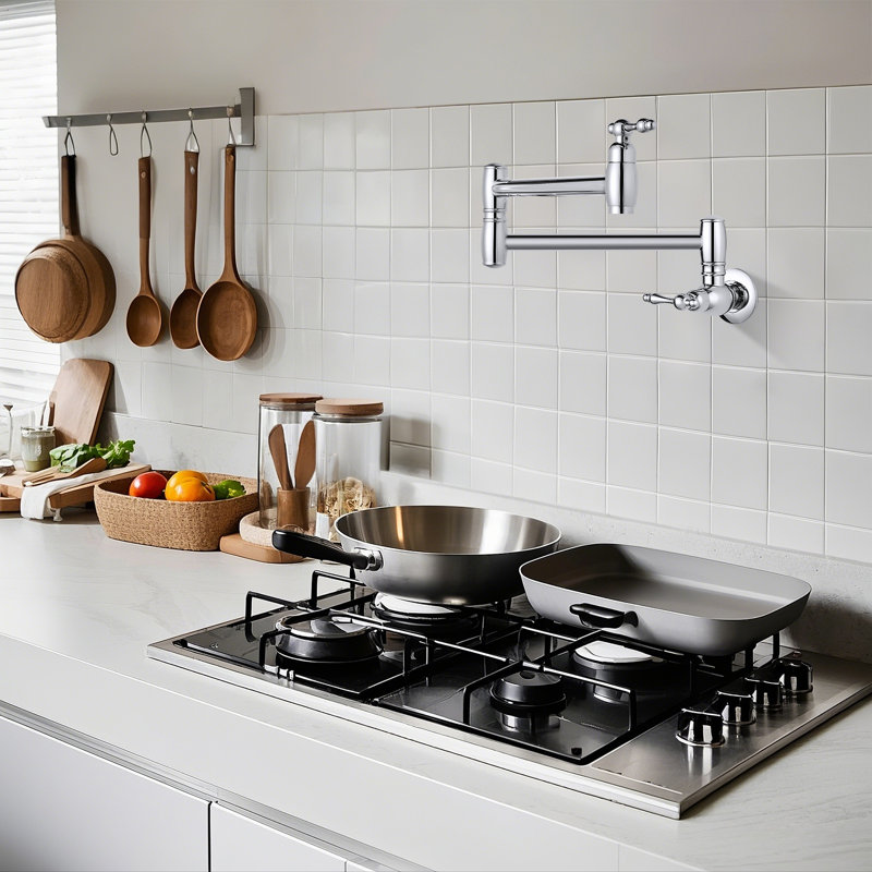 Robinet de cuisine mural remplisseur de pot, robinets de cuisine à poignée simple, Chrome