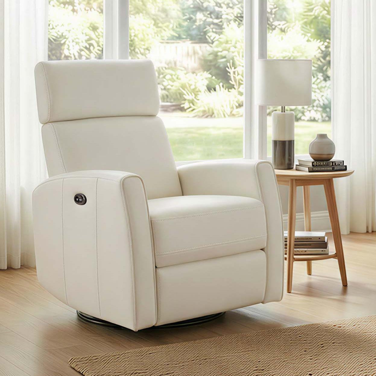 Top Grain Genuine Leather Power Recliner, Coconut Milk