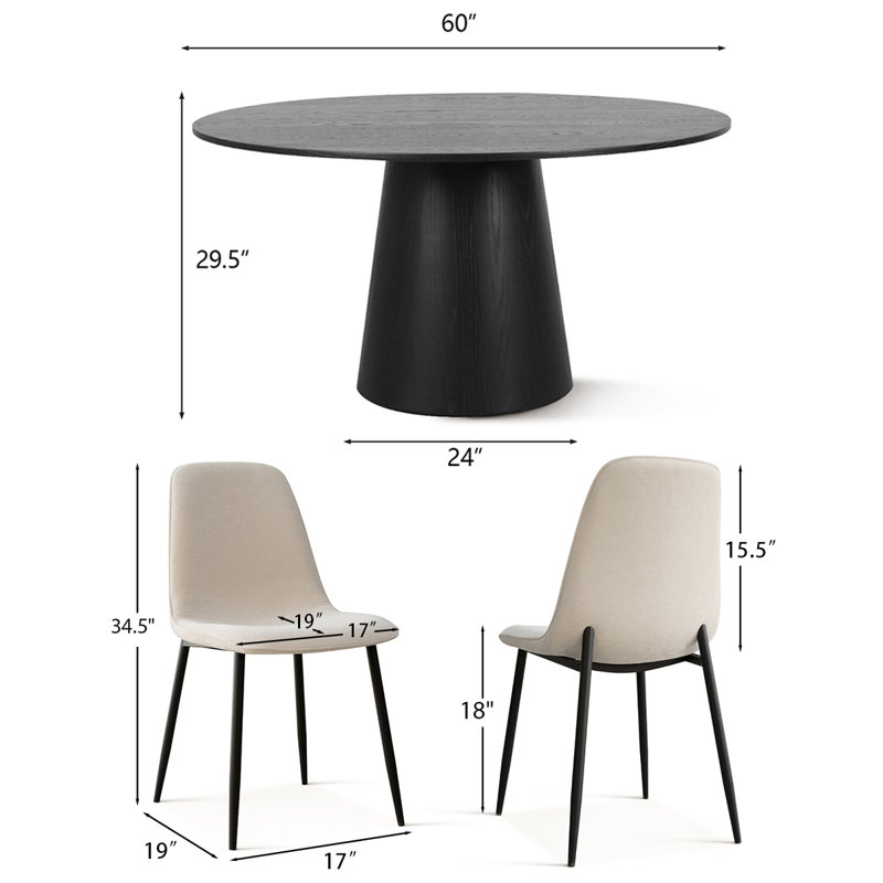 6 - Person Dining Table Sets With 60'' Round Table & 6 Upholstered Chenille Chairs