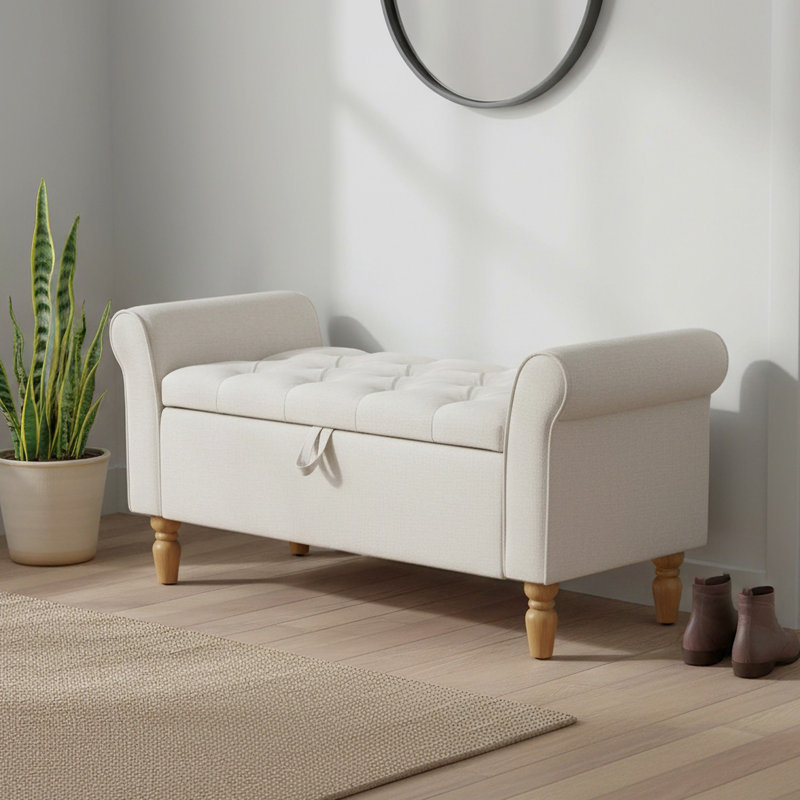Linen Upholstered Bench with Flip Top