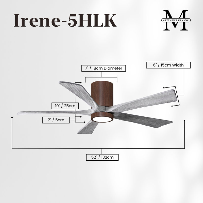 Ventilateur de plafond à 5 pales DEL avec ensemble d'éclairage inclus Irene, Ton noyer, 52", Ton bois de grange