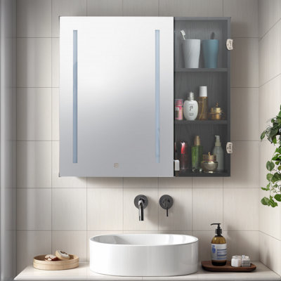 Armoire à pharmacie avec éclairage à DEL, armoire de salle de bain murale avec porte en verre, miroir de salle de bain mural à 2 portes, encastré ou à fixation en surface, noir Morden