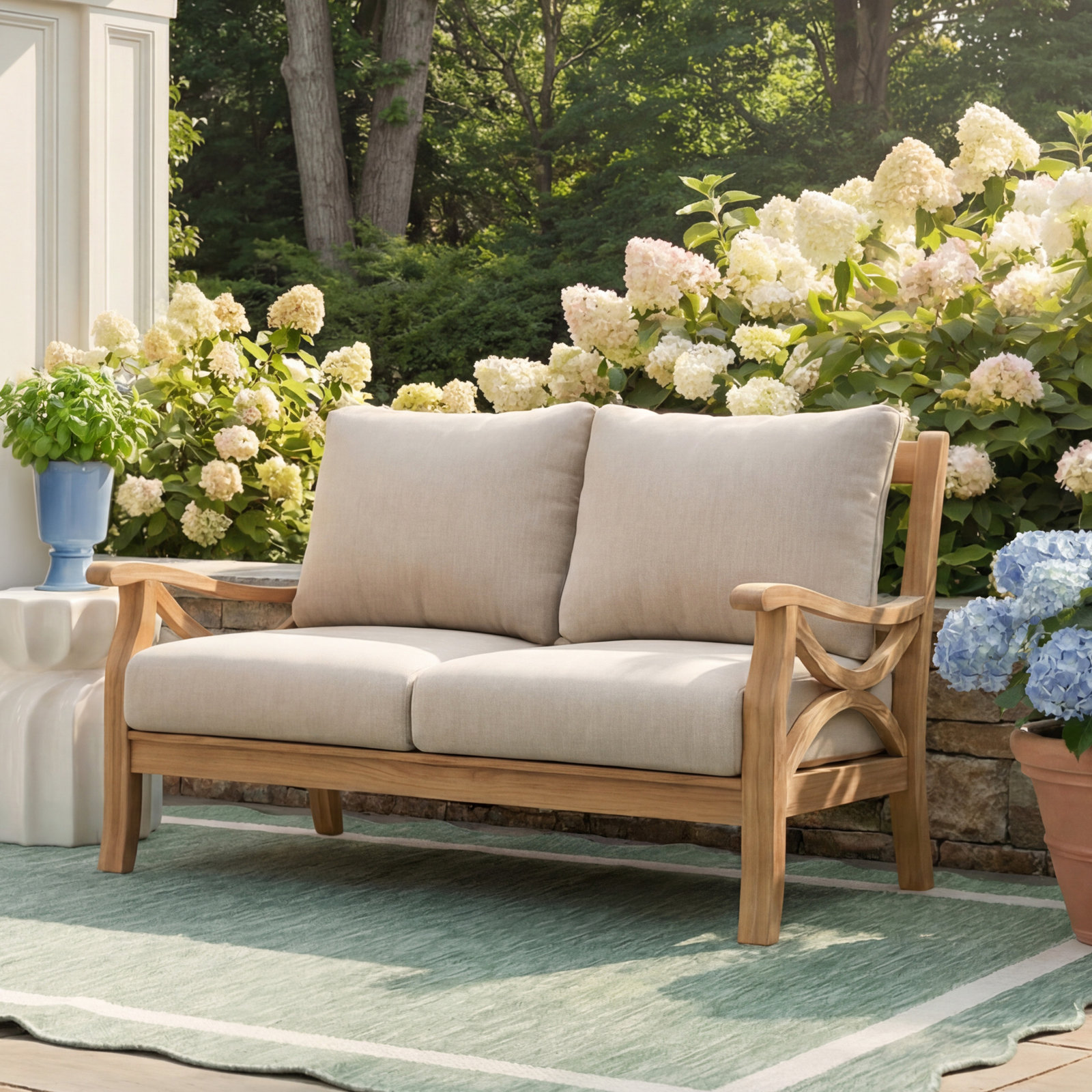 Brunswick 52" Teak Patio Loveseat, Beige, Natural