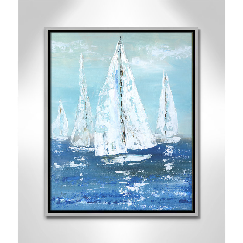 White Sails " White Sails " by Nan, 21.5" H x 17.5" W x 2" D, Silver Framed Canvas