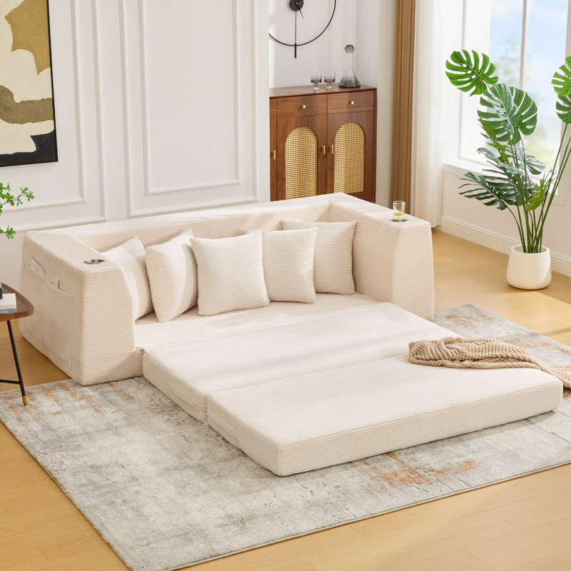 [NEW ARRIVED] [VIDEO PROVIDED]82.25" Convertible Sofa Bed, Beige