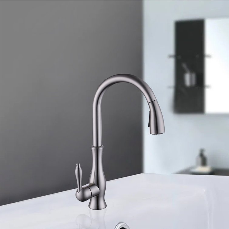 Lyon Brushed Nickel Pullout Kitchen Sink Faucet Stylish and Functional with a Modern Touch