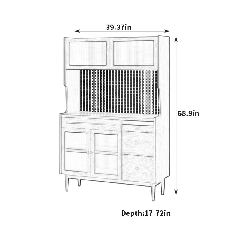 Buffet bas multifonctionnel, Brun, H 68,9 po x l 39,37 po x P 17,72 po