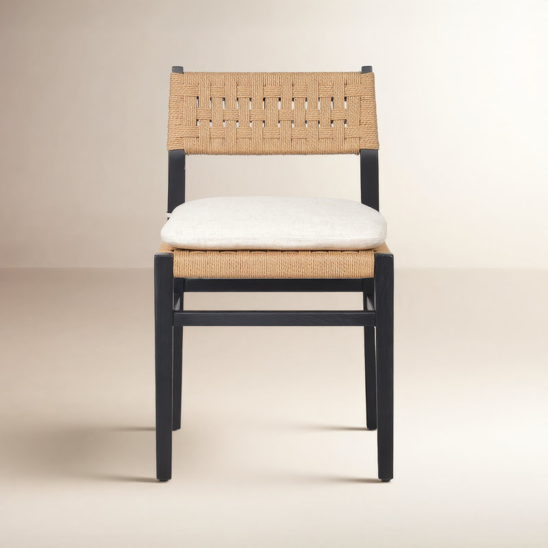 Hamlin Dining Chair With Cushion-Dover Crescent, Distressed Black Ash