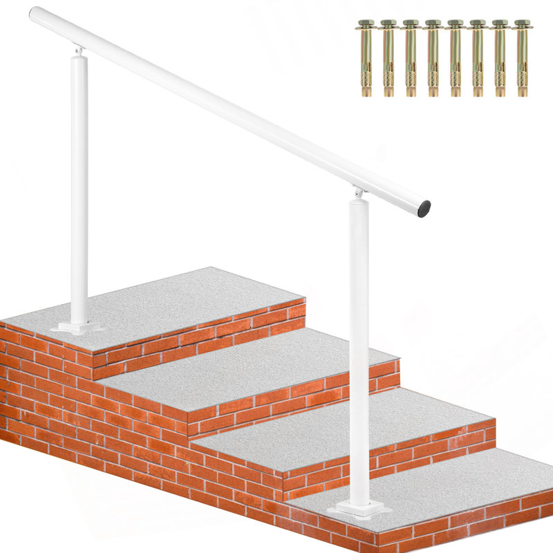 Ensemble de rampes d'escalier d'extérieur, mains courantes de 5 pi de 0 à 5 marches, rampe d'escalier en aluminium blanc à angle réglable pour personnes âgées, rampes pour marches d'extérieur