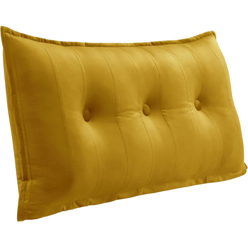 Coussin de tête de lit à dossier capitonné en velours de coton capitonné avec repose-tête et dossier, Jaune, Lit simple