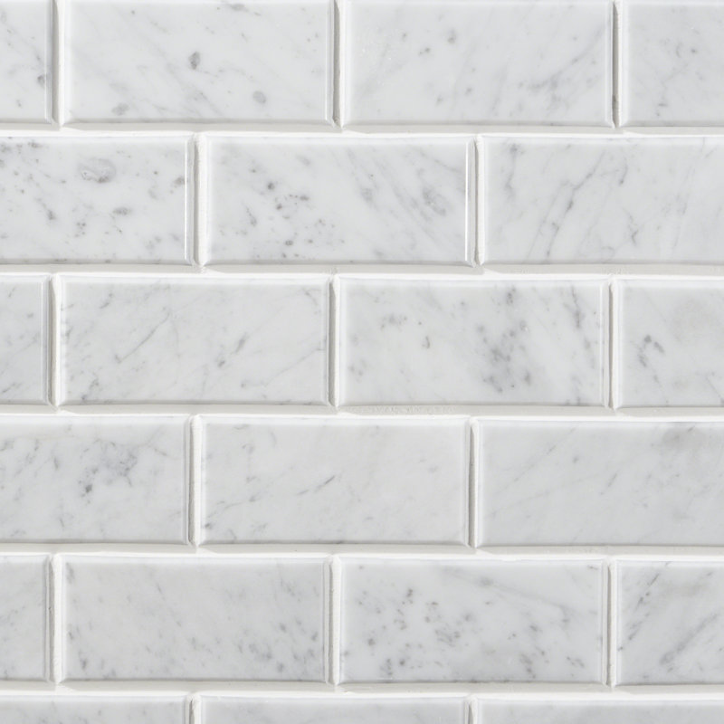 Carreau de mosaïque de marbre et de mur chanfreiné 2 po x 4 po, Marbre de Carrare blanc