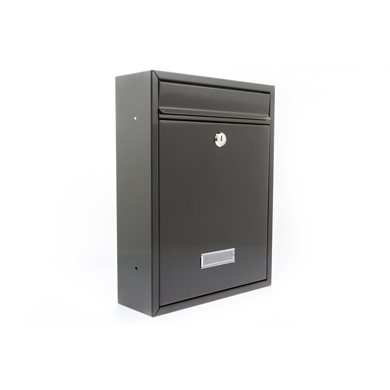 Trent Wall Mounted Galvanised Steel Lockable Weatherproof Post Box - 26x34x9cm, Black