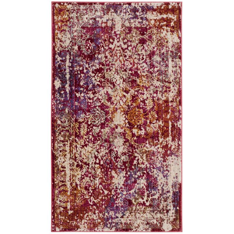 Mellie Red/Beige Area Rug, Square 6'