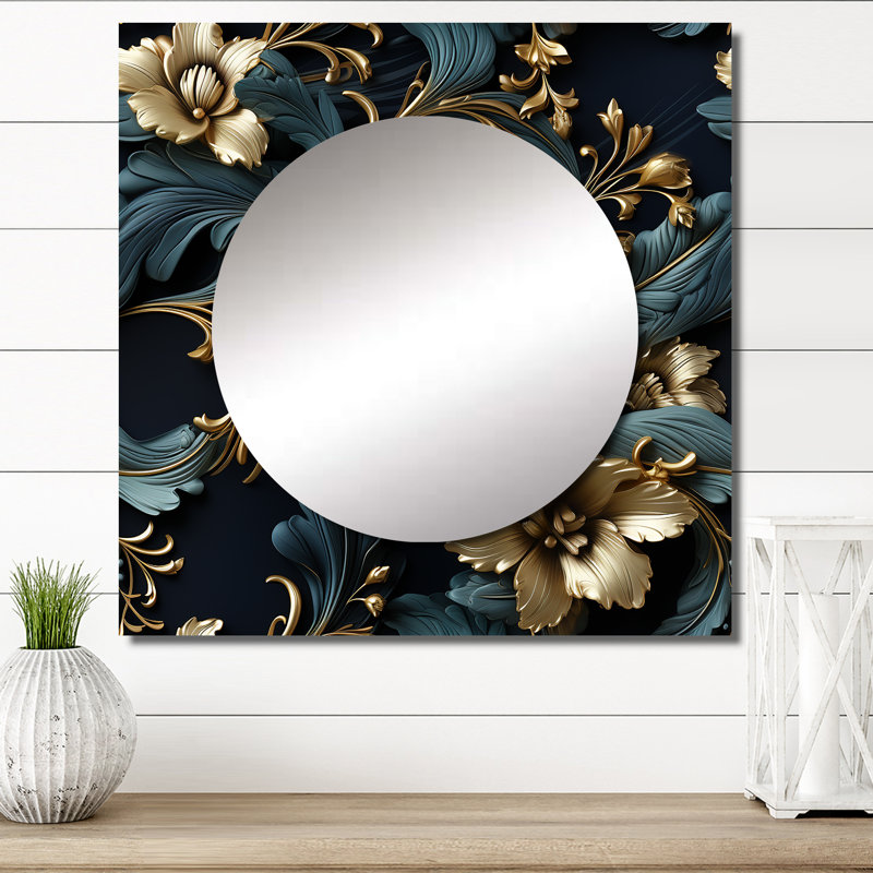 Miroir mural de salon doré doré - Serenity - Bohème et éclectique carré, 36 po x 36 po