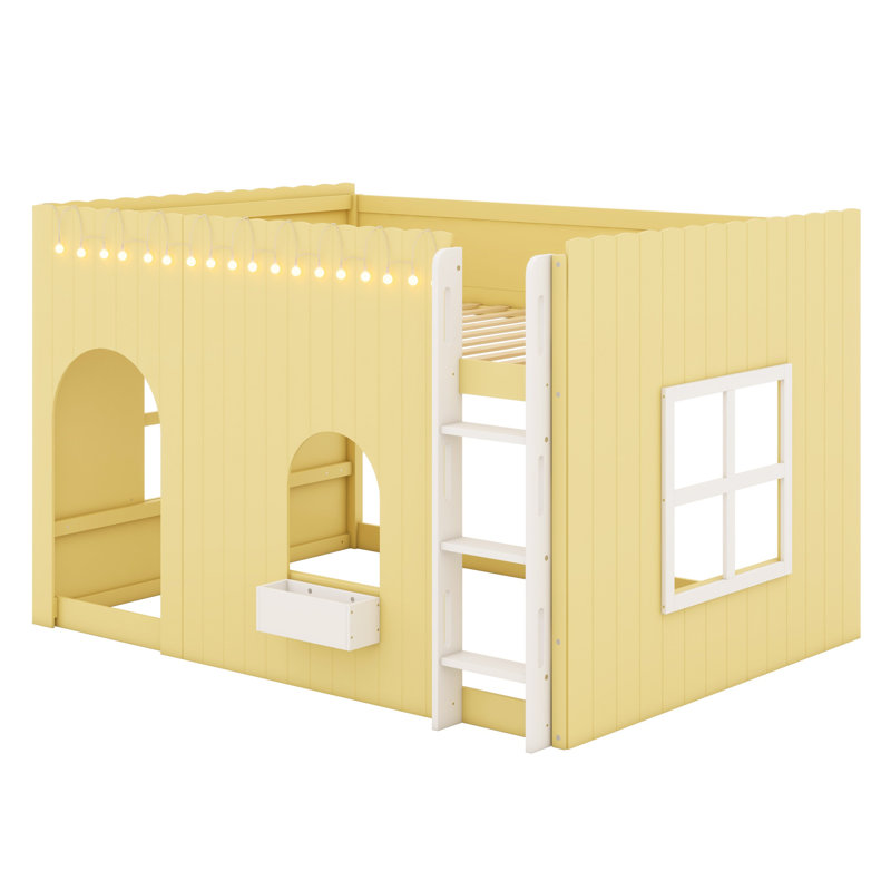 Lit mezzanine robuste, guirlande lumineuse à DEL décorative, Lit double, Jaune primevère