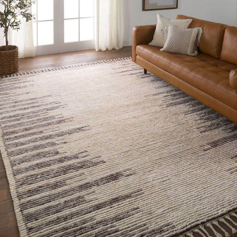 Jaipur Living Patra ALP05 Handknotted Solid Cream and Taupe Area Rug (5'x8'), Rectangle 9' x 13'