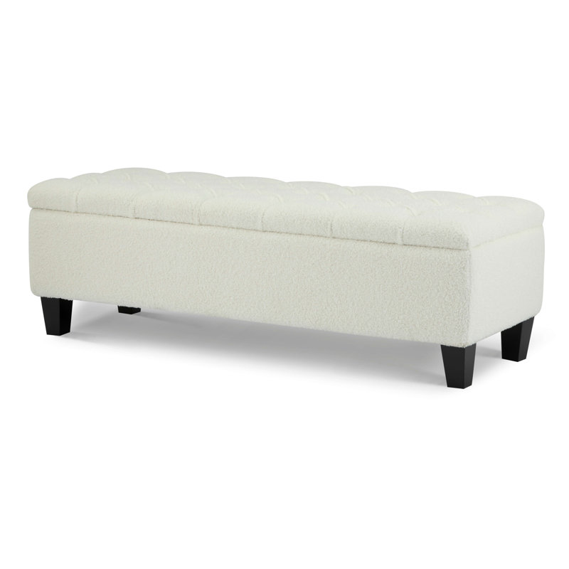 Ottoman Bench With Storage, Boucle Surface, Rubber Wood Legs, 300 Lbs Capacity
