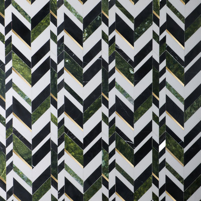 Carreau de mosaïque murale en marbre poli et laiton poli 11,81 po x 18,89 po Tyra (1,55 pieds carrés / chaque)