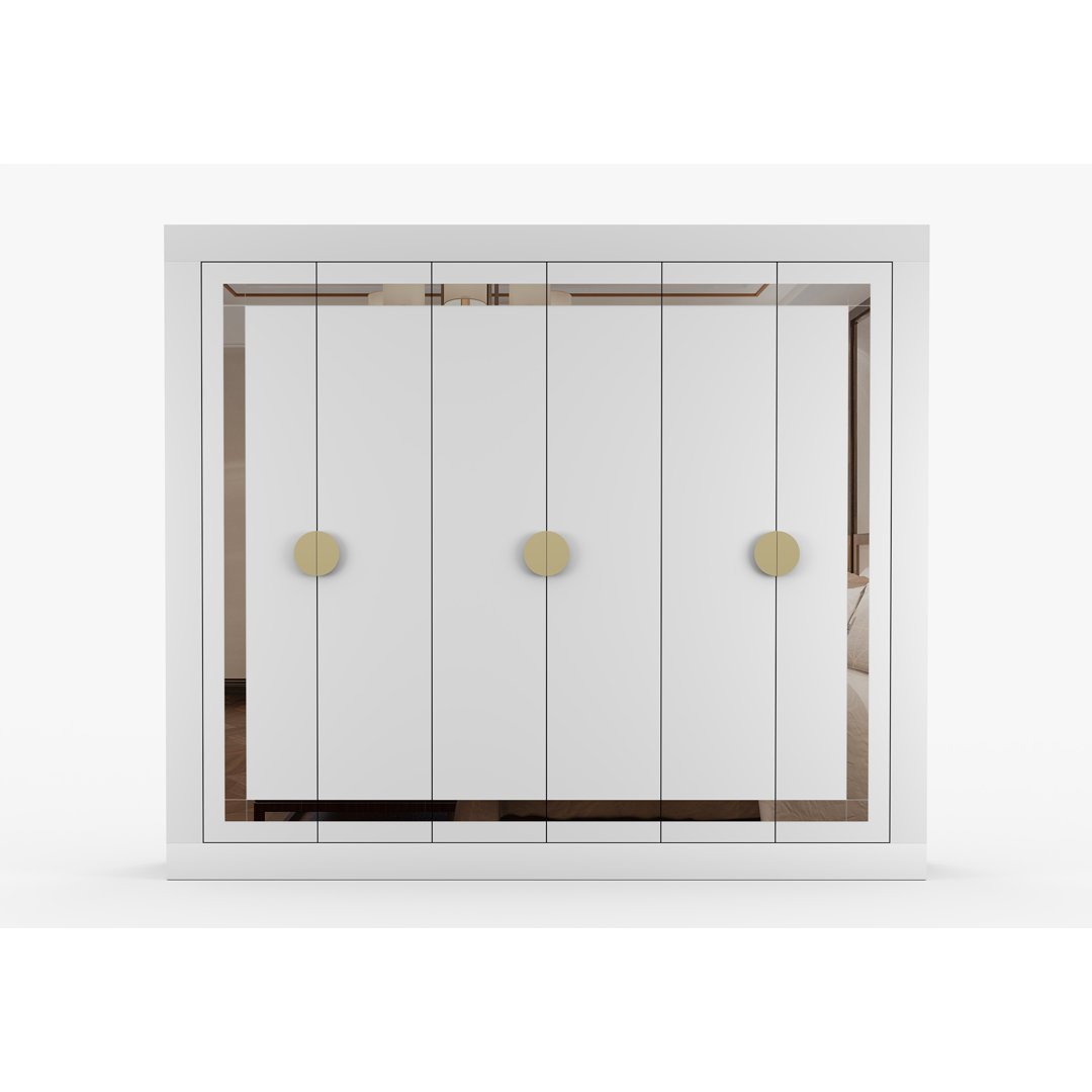 White Traditional Opening Wardrobe Pearl 230cm - Elegant Storage with Mirror Detail