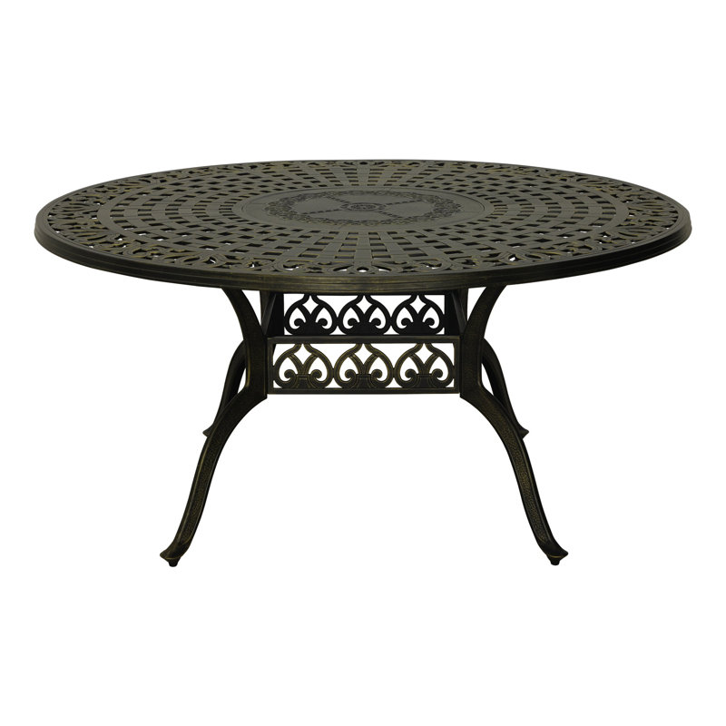 59'' Round Cast Aluminum Outdoor Dining Table with Woven Cut-Out Top