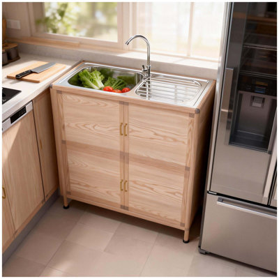 Utility Sink with Cabinet, Freestanding Utility Sink, Laundry Room Sink Cabinet, Outdoor Sink Station, Stainless Steel Utility Sink (32.68" D x 16.93" W x 32.68" H)
