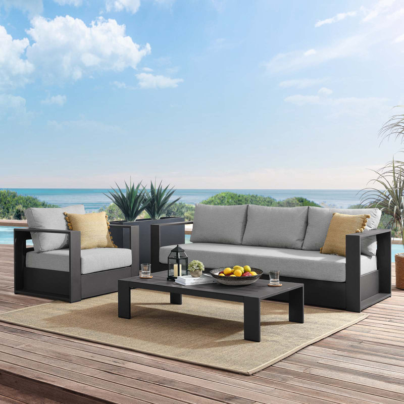 Ensemble de 3 pièces de patio en aluminium thermolaqué Tahoe par Modway, gris, gris
