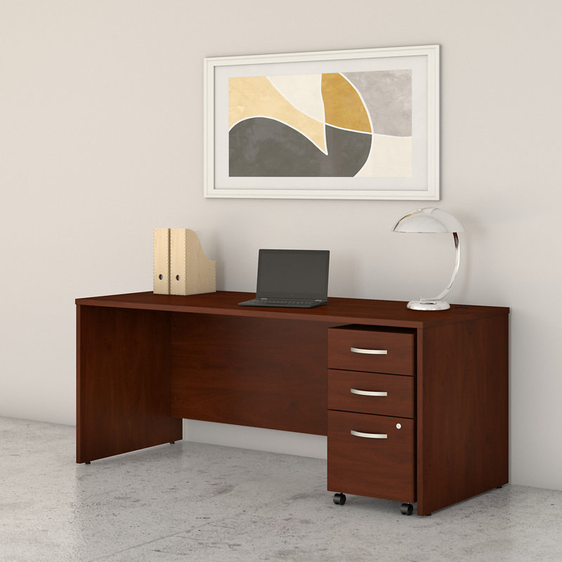 Studio C Executive Office Desk with Mobile File Cabinet, 29.84" H x 71.02" W x 29.37" D, Hansen Cherry