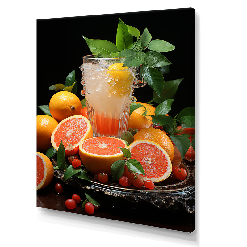 «Pink Vibrant Tangerine Cocktail Sunset» - Art mural cocktails, H 32 po x l 24 po x P 1 po