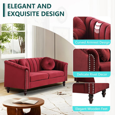 60" Upholstered Classic Chesterfield Loveseat