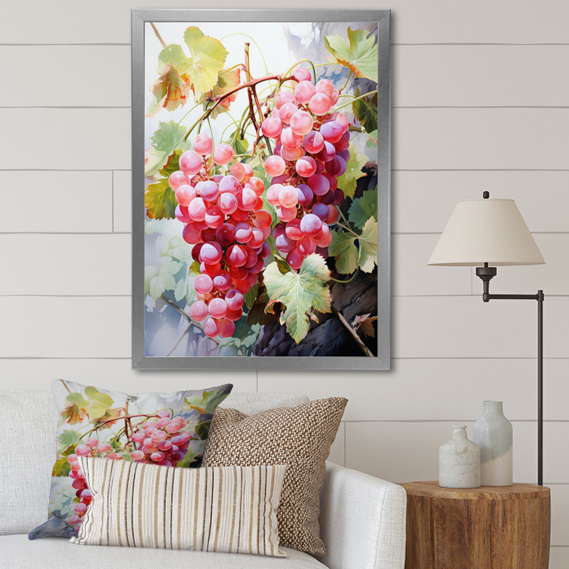 Raisins roses - Impression sur toile, H 40 po x l 30 po x P 1,5 po, Cadre photo argenté
