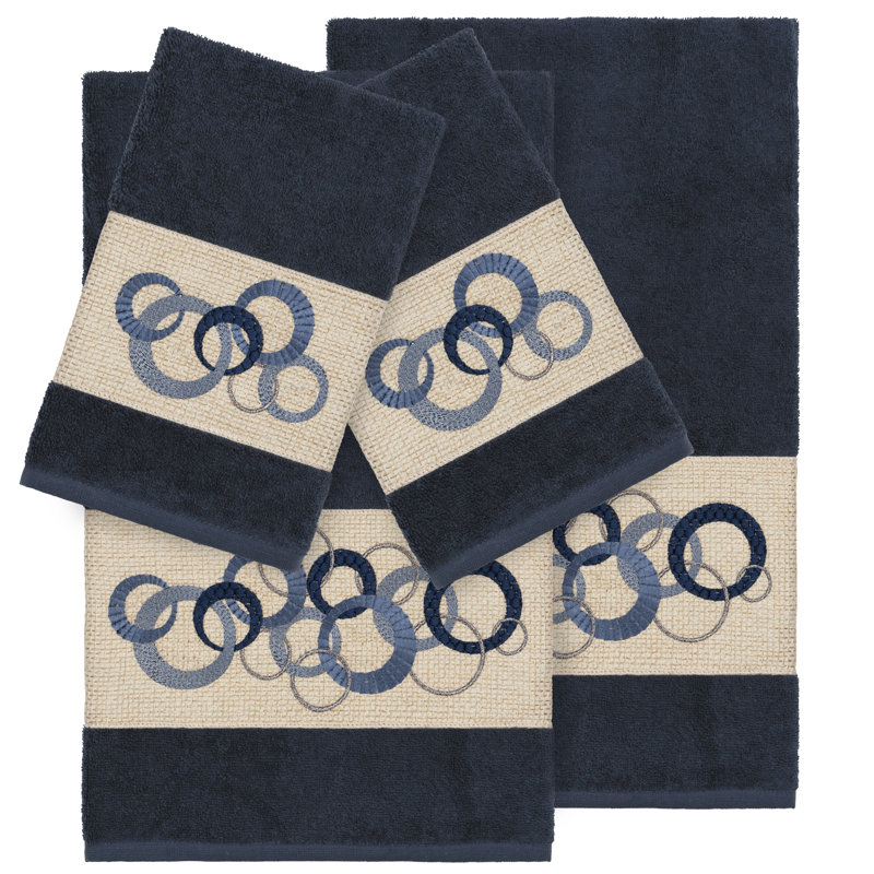 Ensemble de serviettes en coton turc 4 pièces Annabelle, Bleu minuit