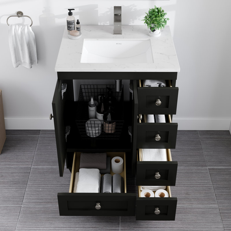 Meuble-lavabo en porcelaine l 24 po x P 22 po Yena, Quartz - Carrare blanc 1, Espresso
