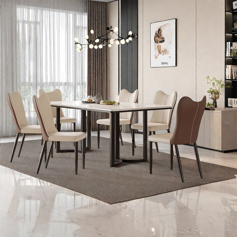 table de salle à manger en pierre frittée de style lumière pâle, H 29,53 po x L 86,62 po x l 35,43 po