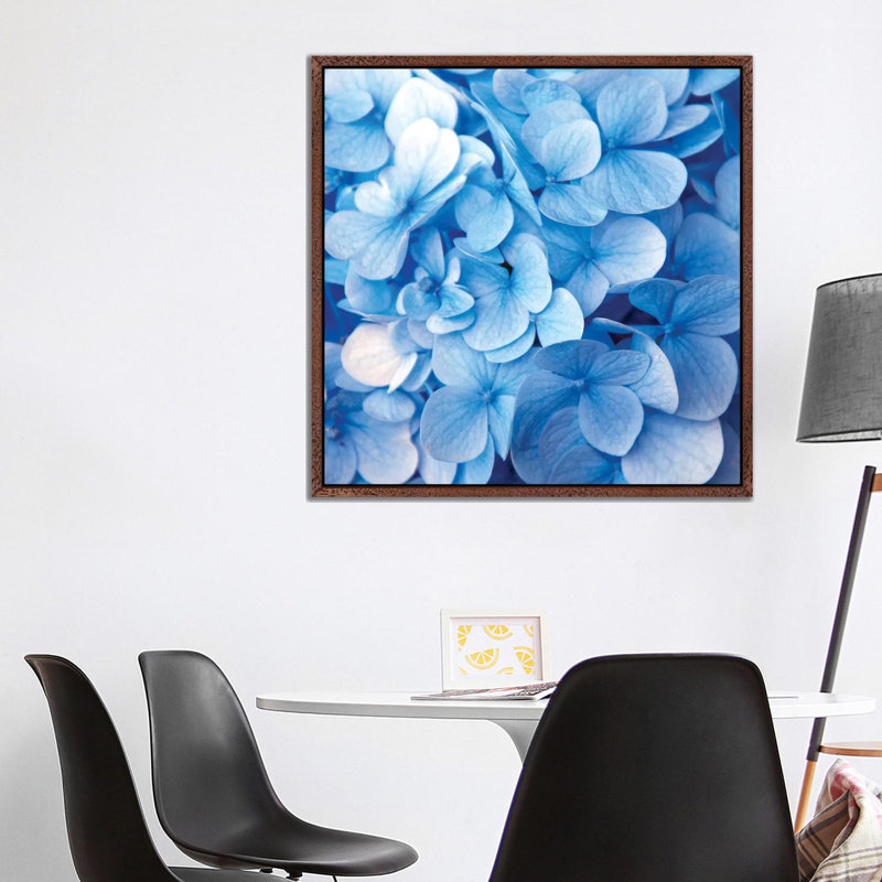 Blue Flowers - Print on Canvas, 93.98 cm H x 93.98 cm W, Brown Framed
