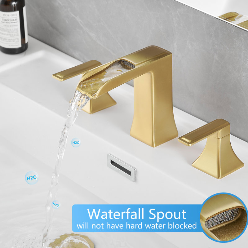 Robinet de lavabo à entraxe de 20 cm (8 po) en or, avec poignée et commande manuelle, montage sur plage, double levier