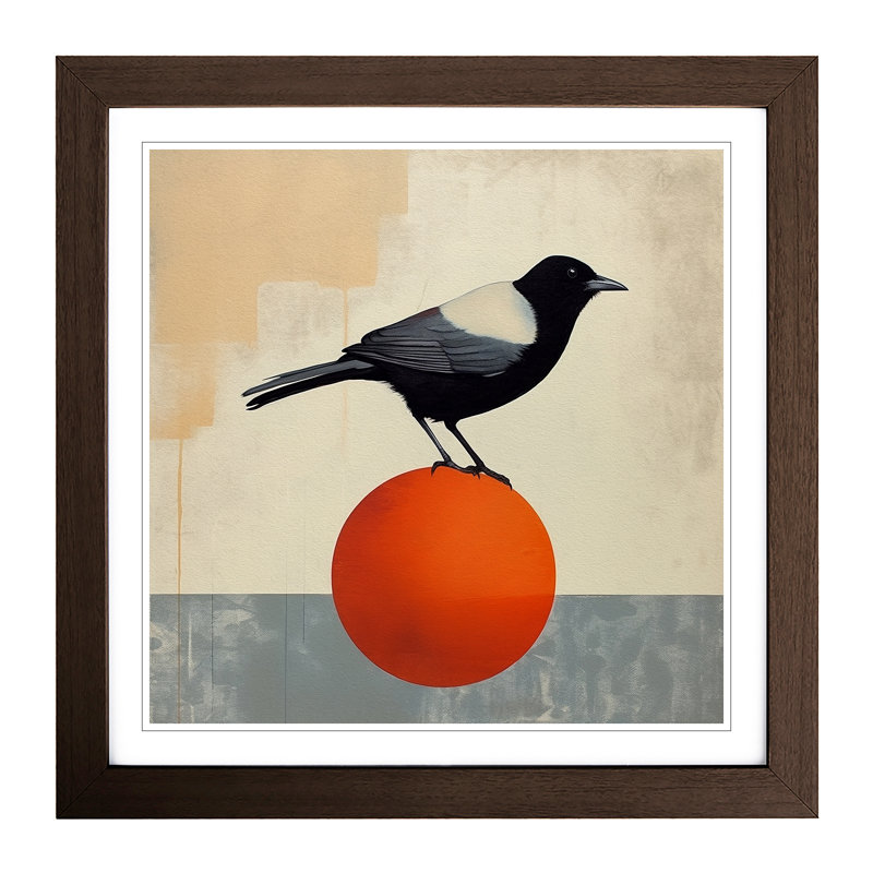 Crow Bauhaus No.3 - Single Picture Frame Print on Wood, Walnut