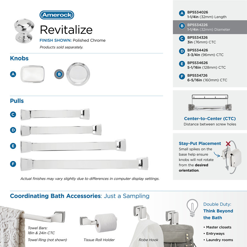 Bouton d'armoire en chrome poli Revitalize de 1-1 / 4 po (32 mm) de diamètre, Chrome poli