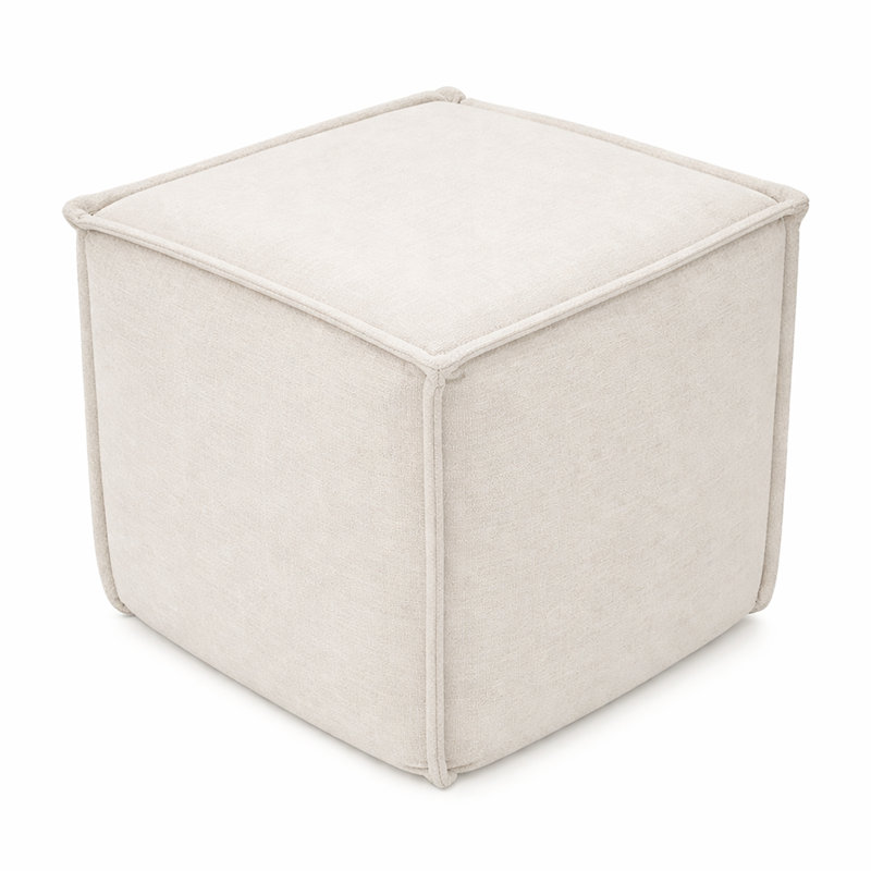 Hampton Square Pouf Ottoman - Snow White, Snow White